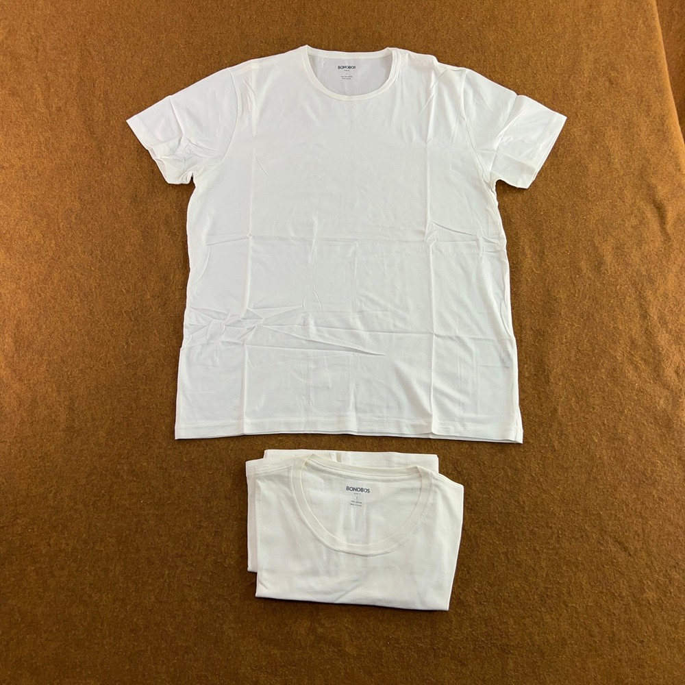 Bonobos Mens Large White Slim Fit Pima Cotton Crewneck T-Shirt 2 Pack New